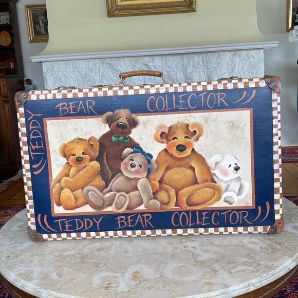 Vintage Hand Painted “Teddy Bear Collector” Large Suitcase - Picture 1 of 15